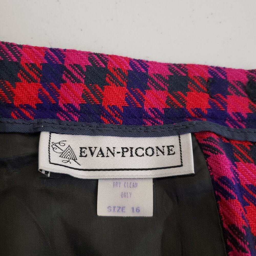 Vtg Evan Picone Houndstooth Wool Plaid Blazer Jacket Skirt Suit Set Womens sz 16 - Picture 10 of 14